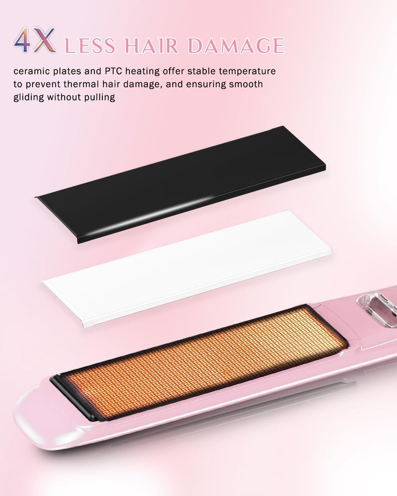 DORISILK 500 Degree High Temp Professional Hair Straightener，30s Fast Heating Ceramic Flat Iron ，2 in 1 Hair Straightener and Curler，Plasma Flat Iron Get Frizz-Free and Shiny(Pink) - Image 5